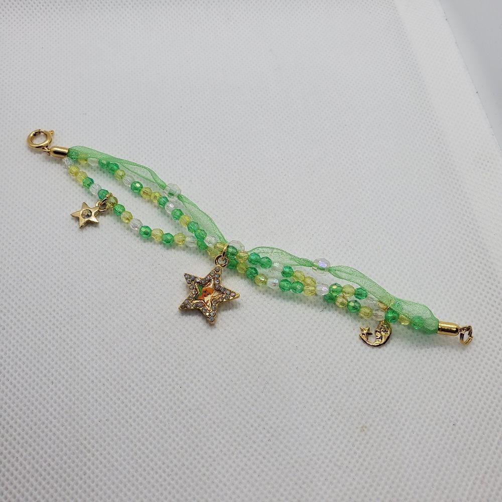 Disney Green & Gold Tone Beaded Tinkerbell Bracelet
